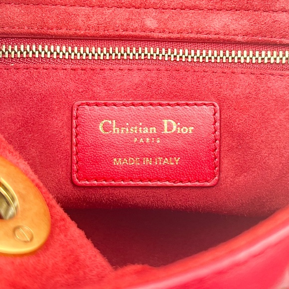 DIOR Lady Dior Medium Bag Red Lambskin with Gold Studs - Picture 14 of 15